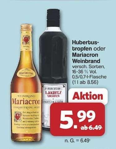 Hubertustropfen oder Mariacron Weinbrand