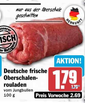 Deutsche frische Oberschalenrouladen vom Jungbullen 100 g