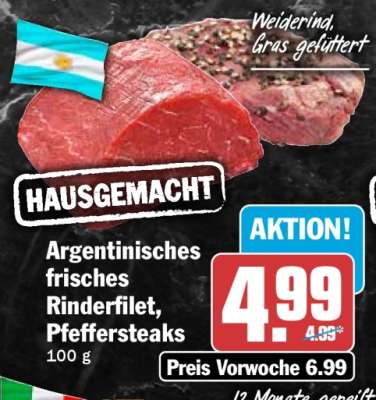 Argentinisches frisches Rinderfilet, Pfeffersteaks