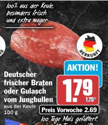Deutscher frischer Braten oder Gulasch vom Jungbullen