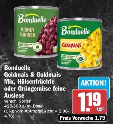 Bonduelle Goldmais, Goldmais Mix, Hülsenfrüchte oder Grüngemüse feine Auslese