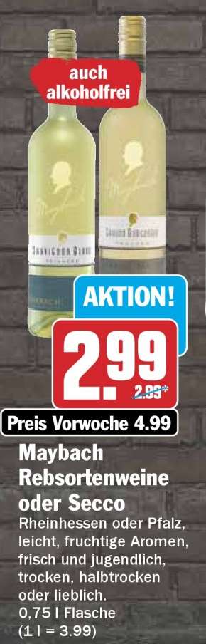 Maybach Rebsortenweine oder Secco