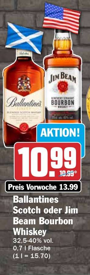 Ballantines Scotch oder Jim Beam Bourbon Whiskey