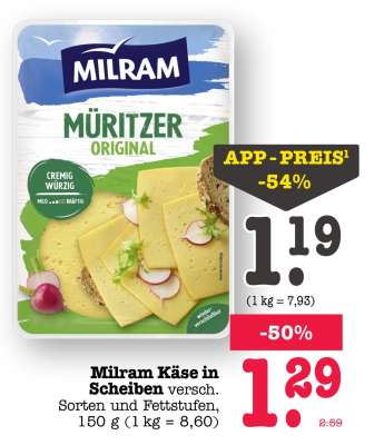 Milram Käse in Scheiben