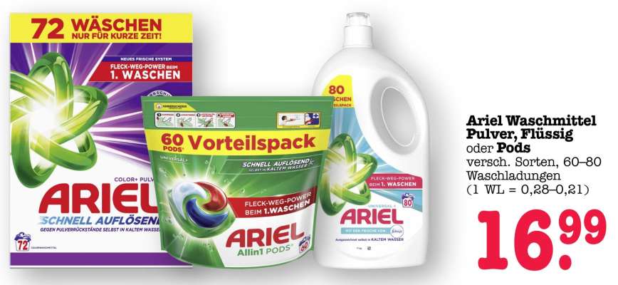 Ariel Waschmittel Pulver, Flüssig oder Pods