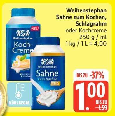 Weihenstephan Sahne zum Kochen, Schlagrahm oder Kochcreme