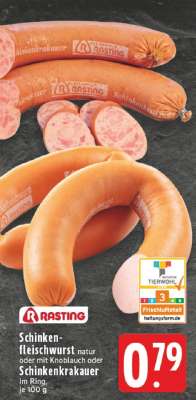 Schinkenfleischwurst oder Schinkenkrakauer