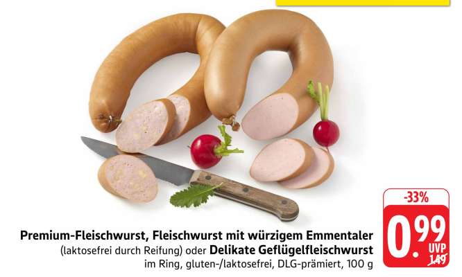 Premium-Fleischwurst, Fleischwurst mit würzigem Emmentaler oder Delikate Geflügelfleischwurst