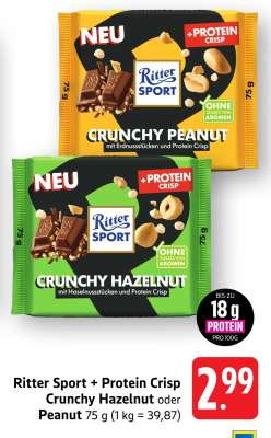 Ritter Sport + Protein Crisp Crunchy Hazelnut oder Peanut
