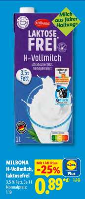 MILBONA H-Vollmilch, Laktosefrei