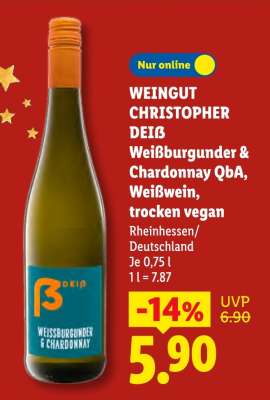 Weingut Christopher Deiß Weißburgunder & Chardonnay QbA, Weißwein, trocken, vegan