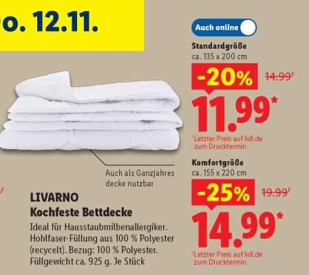LIVARNO Kochfeste Bettdecke
