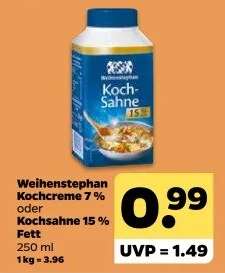 Weihenstephan Kochcreme 7% oder Kochsahne 15% Fett