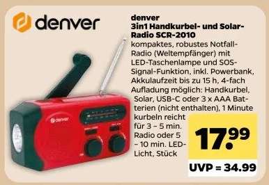 DENVER 3in1 Handkurbel- und Solar-Radio SCR-2010