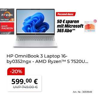 HP OmniBook 3 Laptop 16-by0352ngx - AMD Ryzen™ 5 7520U