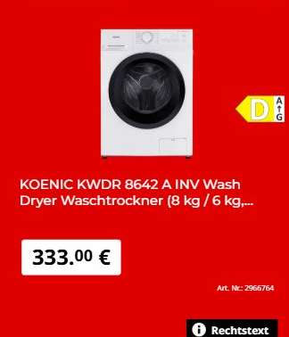 KOENIC KWDR 8642 A INV Wash Dryer Waschtrockner