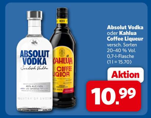 Absolut Vodka oder Kahlua Coffee Liqueur