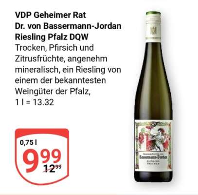 VDP Geheimer Rat Dr. von Bassermann-Jordan Riesling Pfalz DQW