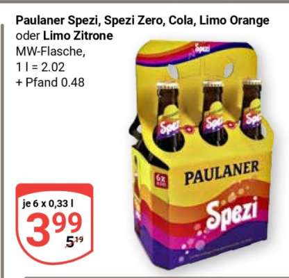 Paulaner Spezi, Spezi Zero, Cola, Limo Orange oder Limo Zitrone
